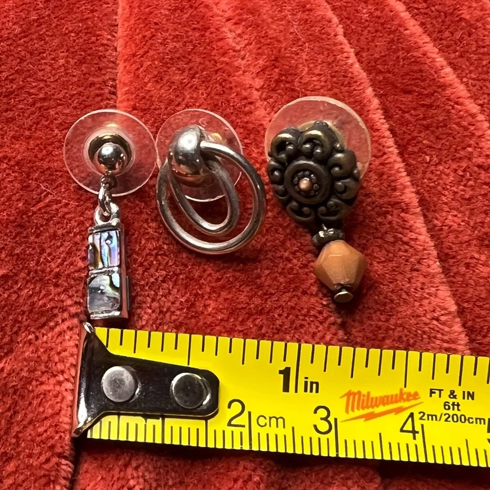 Vintage Earring Bundle Set of Three Double Hoop Beaded Abalone Dangle Retro